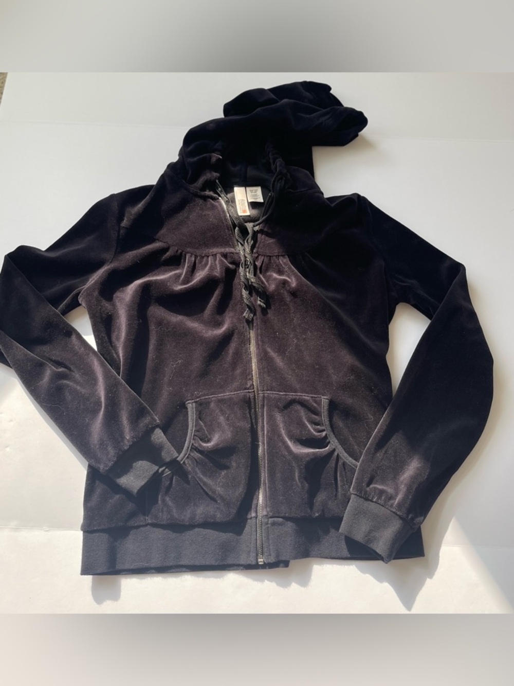 Route 66 VELOUR SWEATSHIRT Medium WOMEN Black Full Zip HOODIE Y2K Vintage